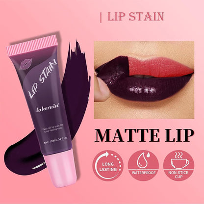 3 Colors Peel off Lip Stain Lip Gloss, Long Lasting Tattoo Magic Color Lip Stain Peel off Masque, Waterproof, Transfer Proof and Matte Finish Peel off Lip Stain