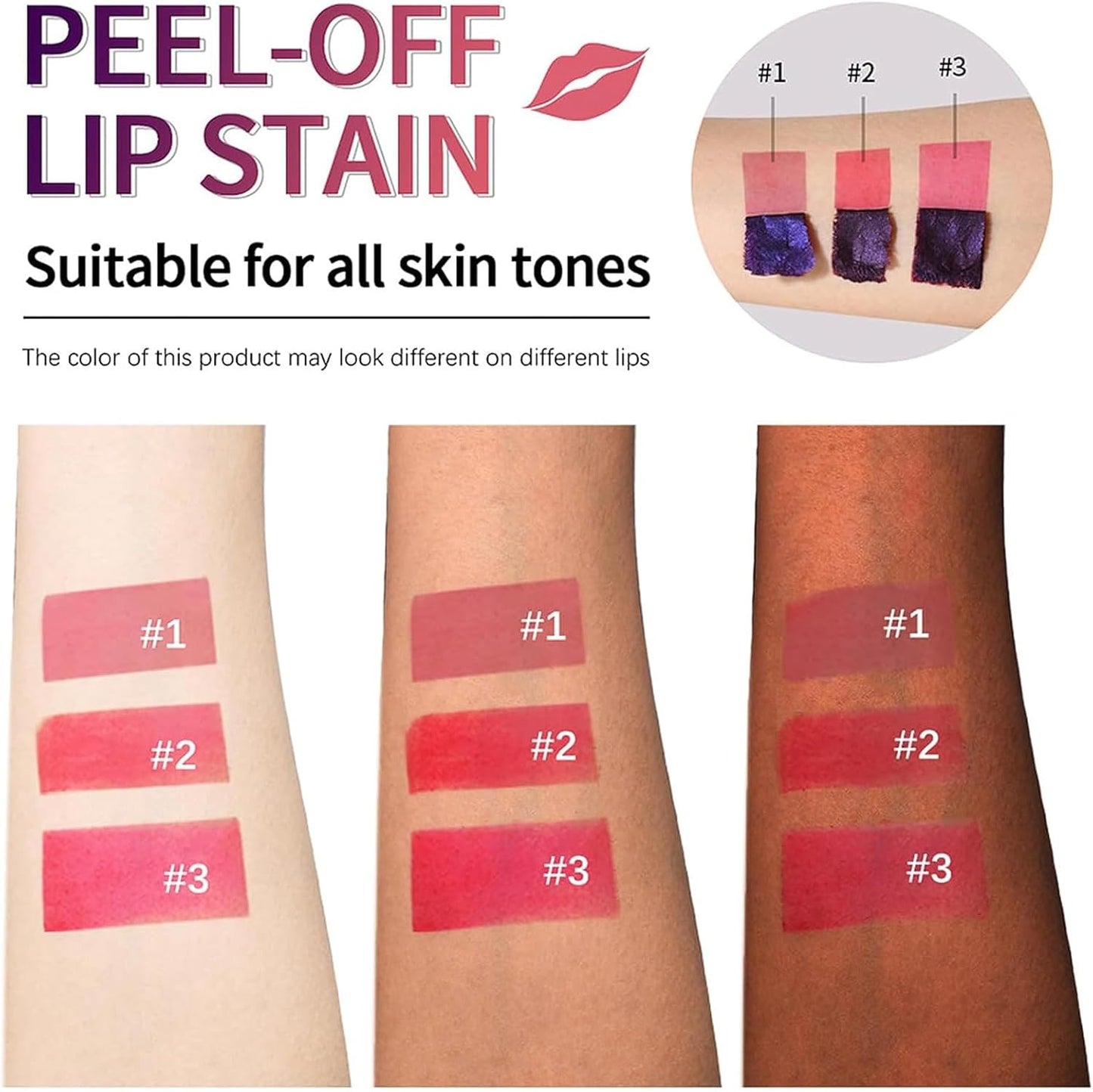 3 Colors Peel off Lip Stain Lip Gloss, Long Lasting Tattoo Magic Color Lip Stain Peel off Masque, Waterproof, Transfer Proof and Matte Finish Peel off Lip Stain