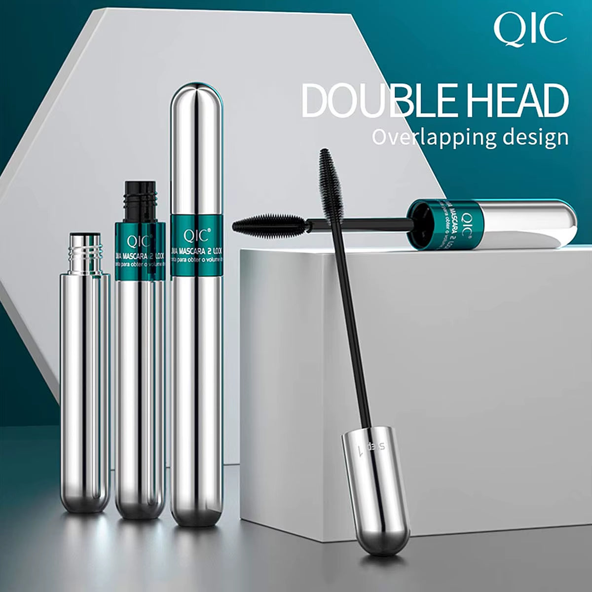 Double In-One Mascara Silk Fiber Mascara Waterproof Mascara for Eyelash Extension Black Thick Lengthening Eye Lashes Cosmetics