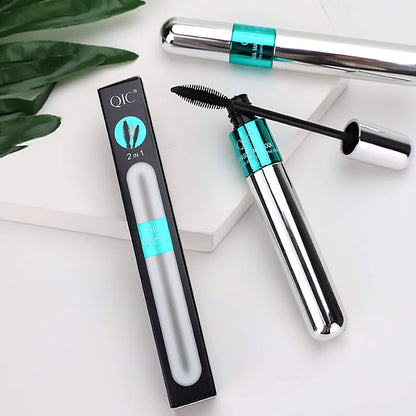 Double In-One Mascara Silk Fiber Mascara Waterproof Mascara for Eyelash Extension Black Thick Lengthening Eye Lashes Cosmetics