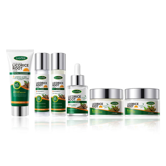 Licorice Root Skin Care Set Contains Cleanser, Essence, Face Cream, Lotion,Toner, Eye Cream, Deep Hydration Skincare Gift Set