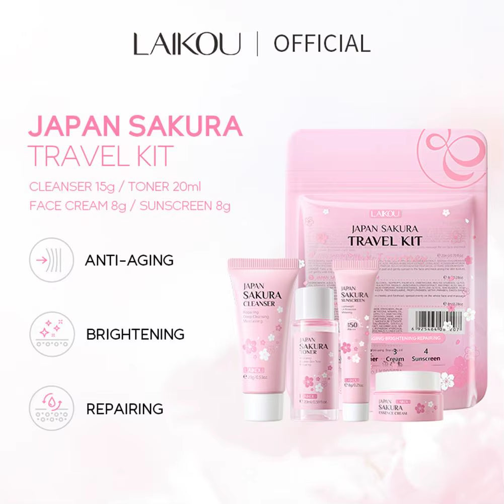 4Pcs/Bag Sakura Skin Care Sets Facial Cleanser Face Face Toner Sunscreen Products Care Moisturizing Smoothing Nourishing