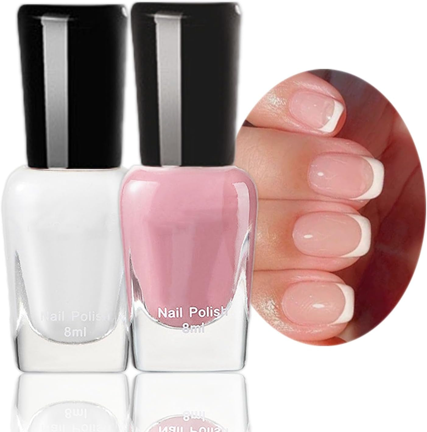 Peel off Nail Polish Set, 2 PCS Quick Dry Varnish, White & Pink French Tip Manicure