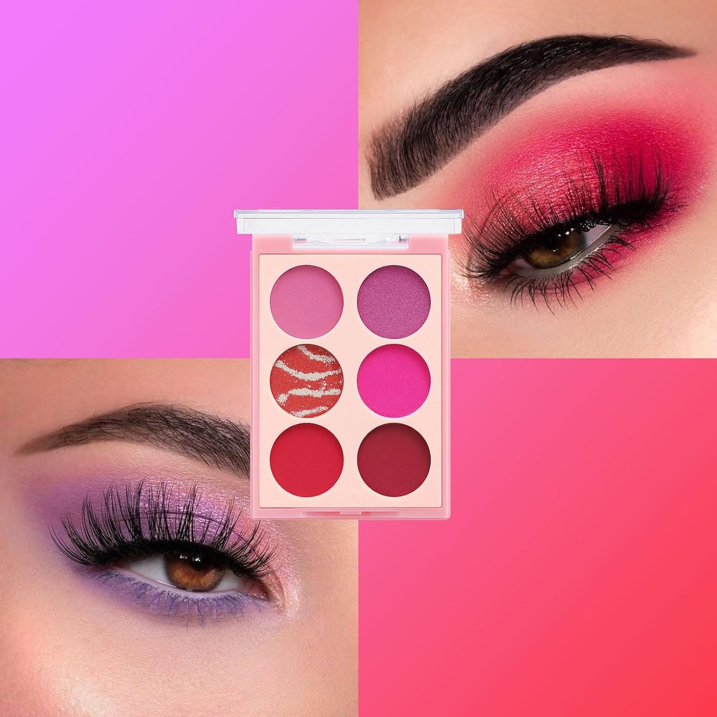 Pink Eyeshadow Palette, Pink Make-Up Palettes Shimmer Eye Shadow, Highly Pigmented Longlasting Matte Shimmering Make up Set, 6 Colour Waterproof Eye Shadow Palette