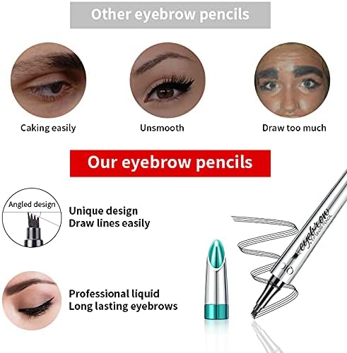 3D Eyebrow Pencil, Waterproof Eyebrow Pencil with 4 Fork Tip Applicator, Eyebrow Pencil Long-Lasting Natural Eyebrows (Dark Brown)