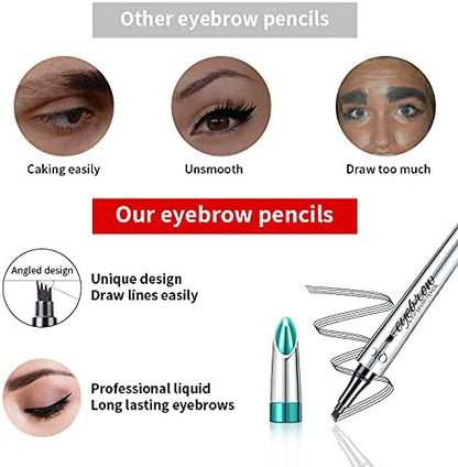3D Eyebrow Pencil, Waterproof Eyebrow Pencil with 4 Fork Tip Applicator, Eyebrow Pencil Long-Lasting Natural Eyebrows (Dark Brown)