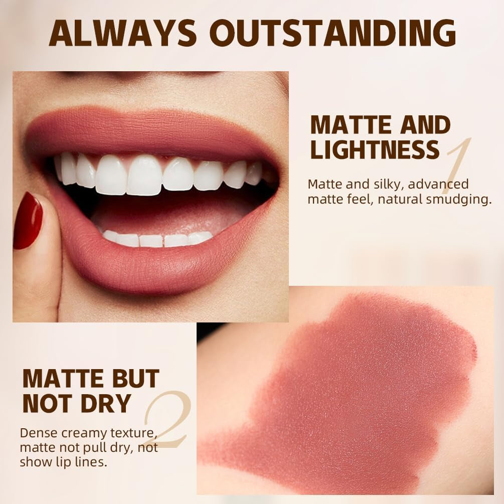 Matte Lipstick for Women,Lipstick Lipliner Set,Nude Lipstick Lipliner Pencil Lip Filler,Long Lasting Lipstick,Waterproof Lip Gloss,Lipstick Lipliner Make up Gift Set for Women (06#)