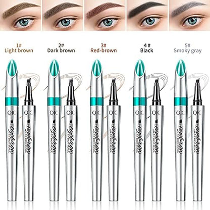 3D Eyebrow Pencil, Waterproof Eyebrow Pencil with 4 Fork Tip Applicator, Eyebrow Pencil Long-Lasting Natural Eyebrows (Dark Brown)