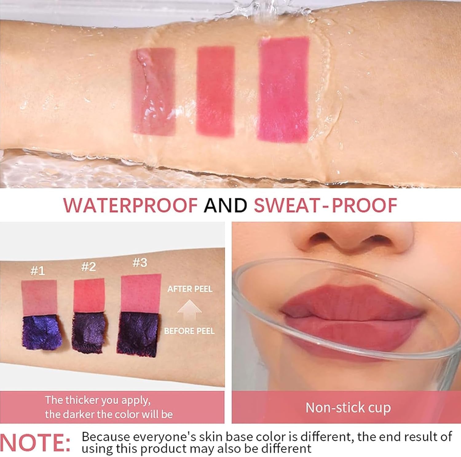 3 Colors Peel off Lip Stain Lip Gloss, Long Lasting Tattoo Magic Color Lip Stain Peel off Masque, Waterproof, Transfer Proof and Matte Finish Peel off Lip Stain