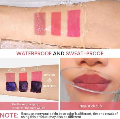 3 Colors Peel off Lip Stain Lip Gloss, Long Lasting Tattoo Magic Color Lip Stain Peel off Masque, Waterproof, Transfer Proof and Matte Finish Peel off Lip Stain