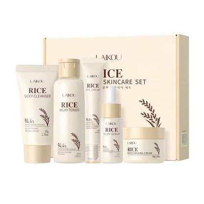 Rice Skincare Set Beauty Skin Care Set Brighten Hydrating Moisturize Soothing Rice Cleanser/Toner/Serum/Eye Cream/Face Cream
