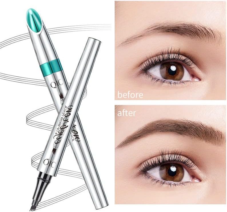 3D Eyebrow Pencil, Waterproof Eyebrow Pencil with 4 Fork Tip Applicator, Eyebrow Pencil Long-Lasting Natural Eyebrows (Dark Brown)
