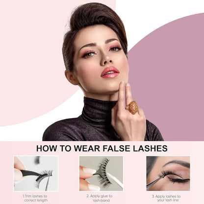 Russian Strip Lashes D Curl Fake Lashes Long Eyelashes Cat Eye Lashes Natural Look Eye Lash Set of 10 Pairs Eyelash Strips Wispy False Eyelashes Fluffy Mink Lashes 3D Effect