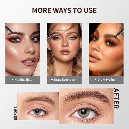 3D Eyebrow Pencil, Waterproof Eyebrow Pencil with 4 Fork Tip Applicator, Eyebrow Pencil Long-Lasting Natural Eyebrows (Dark Brown)