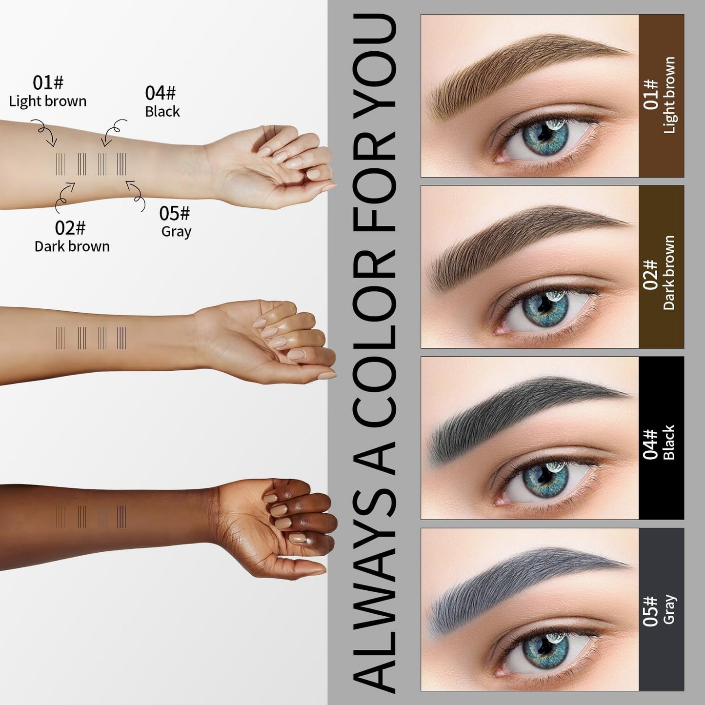 3D Eyebrow Pencil, Waterproof Eyebrow Pencil with 4 Fork Tip Applicator, Eyebrow Pencil Long-Lasting Natural Eyebrows (Dark Brown)