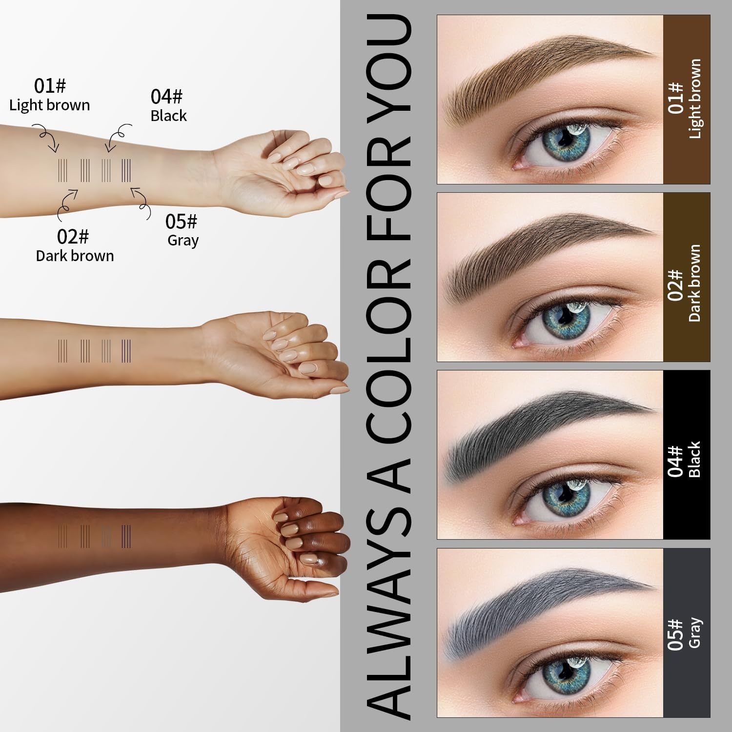 3D Eyebrow Pencil, Waterproof Eyebrow Pencil with 4 Fork Tip Applicator, Eyebrow Pencil Long-Lasting Natural Eyebrows (Dark Brown)