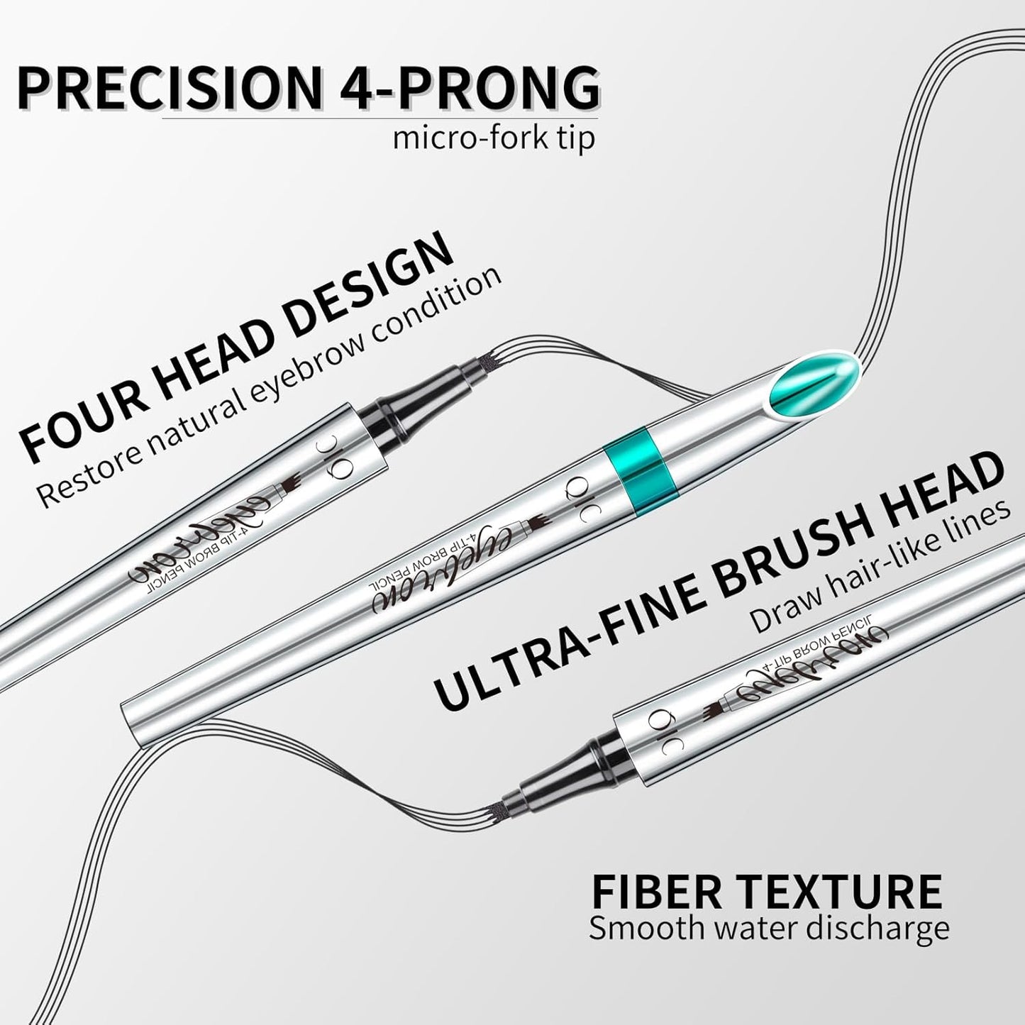 3D Eyebrow Pencil, Waterproof Eyebrow Pencil with 4 Fork Tip Applicator, Eyebrow Pencil Long-Lasting Natural Eyebrows (Dark Brown)