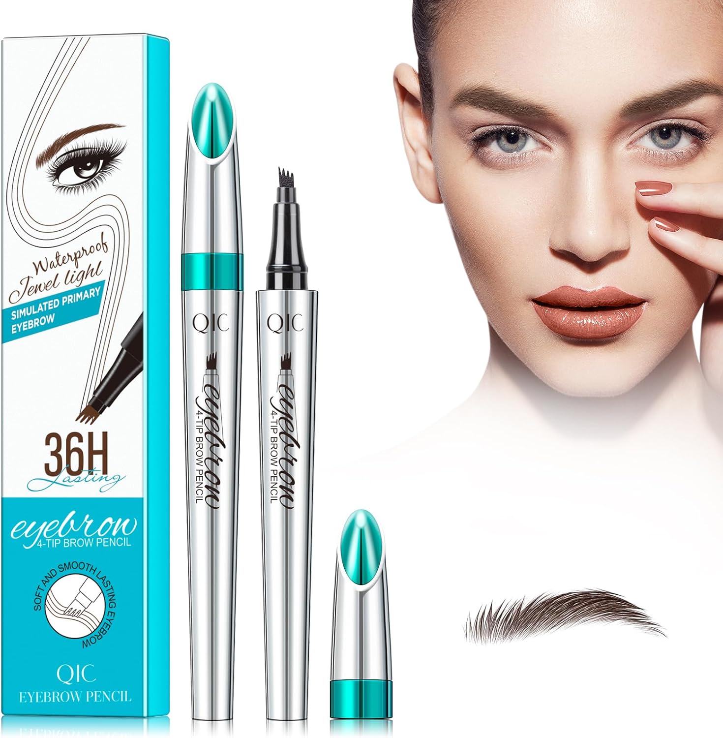 3D Eyebrow Pencil, Waterproof Eyebrow Pencil with 4 Fork Tip Applicator, Eyebrow Pencil Long-Lasting Natural Eyebrows (Dark Brown)