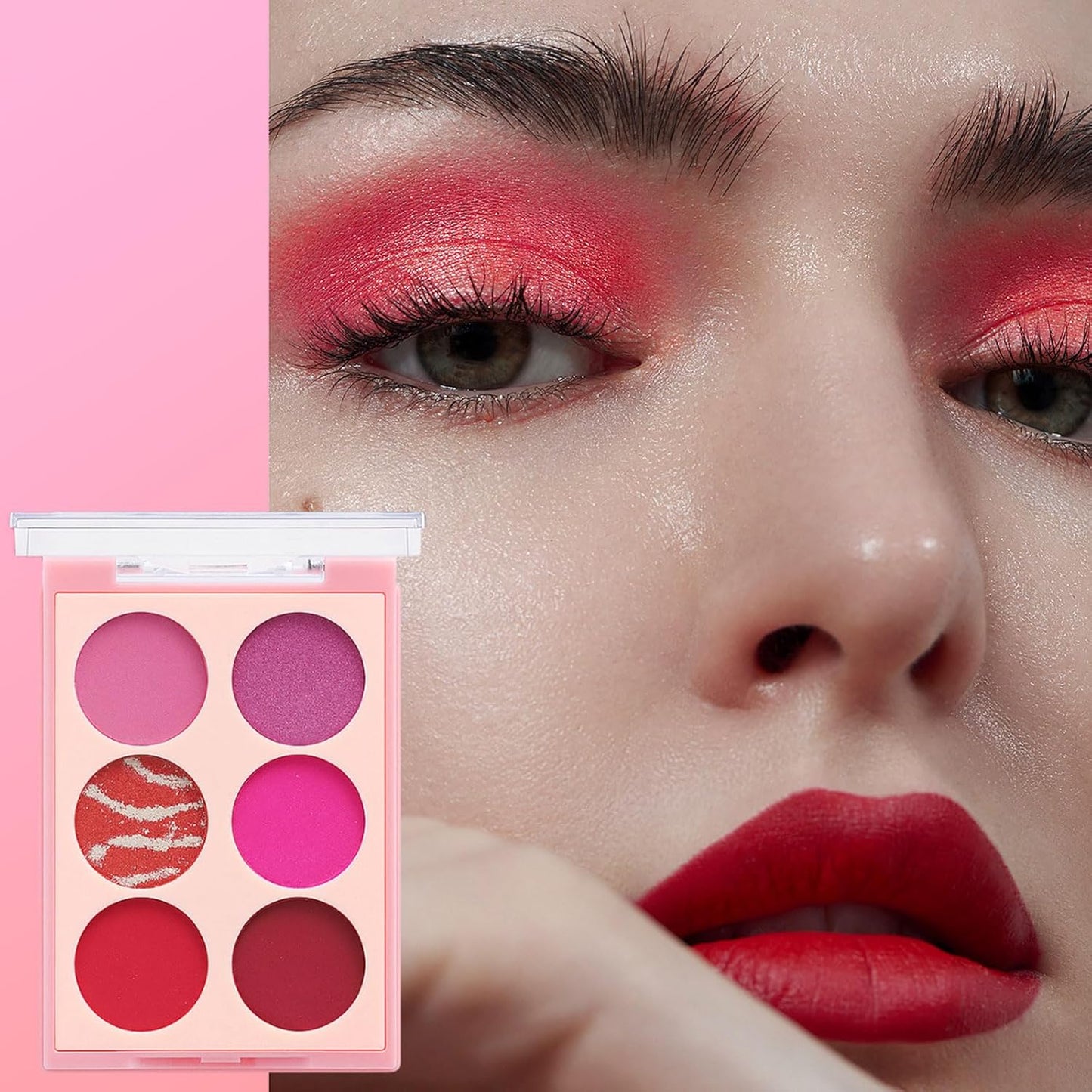 Pink Eyeshadow Palette, Pink Make-Up Palettes Shimmer Eye Shadow, Highly Pigmented Longlasting Matte Shimmering Make up Set, 6 Colour Waterproof Eye Shadow Palette