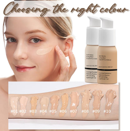 Face Foundation, Full Coverage, Liquid, Matte Finish, Oil Control, Waterproof, Long Lasting, Transfer Resistant 30Ml (04#)