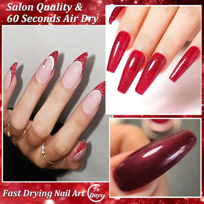 Red Nail Polish Set - 3PCS Glitter Nail Varnish 