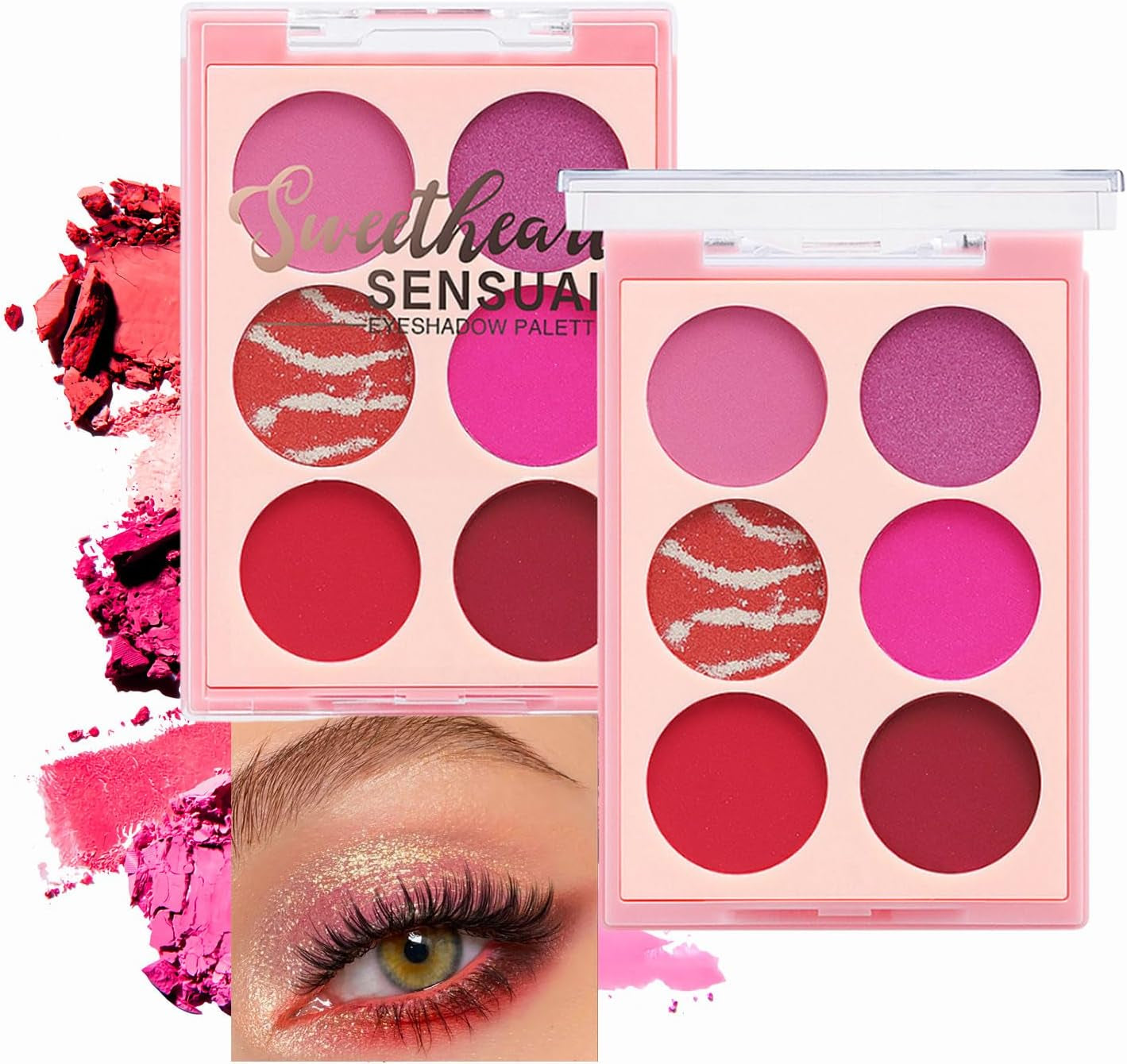 Pink Eyeshadow Palette, Pink Make-Up Palettes Shimmer Eye Shadow, Highly Pigmented Longlasting Matte Shimmering Make up Set, 6 Colour Waterproof Eye Shadow Palette