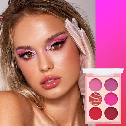 Pink Eyeshadow Palette, Pink Make-Up Palettes Shimmer Eye Shadow, Highly Pigmented Longlasting Matte Shimmering Make up Set, 6 Colour Waterproof Eye Shadow Palette