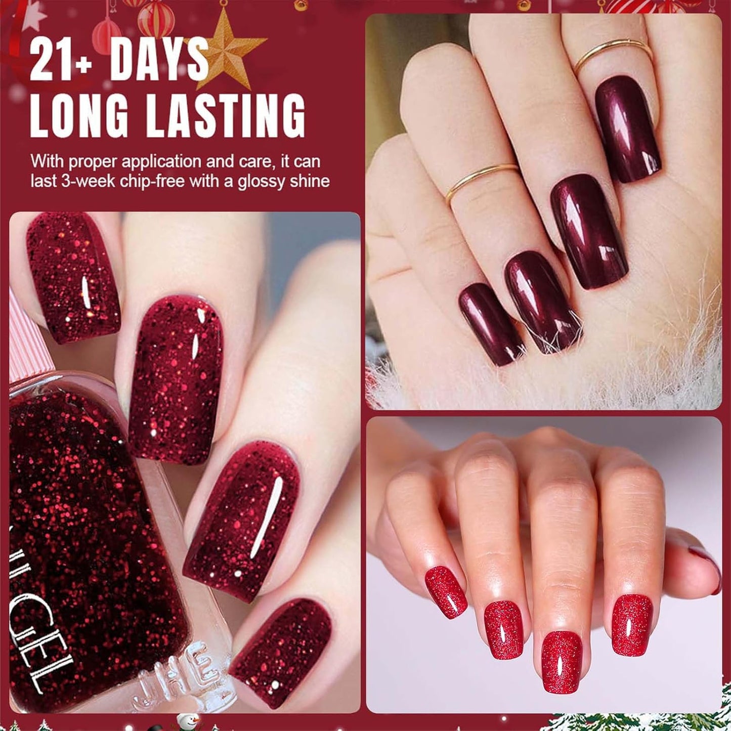 Red Nail Polish Set - 3PCS Glitter Nail Varnish 