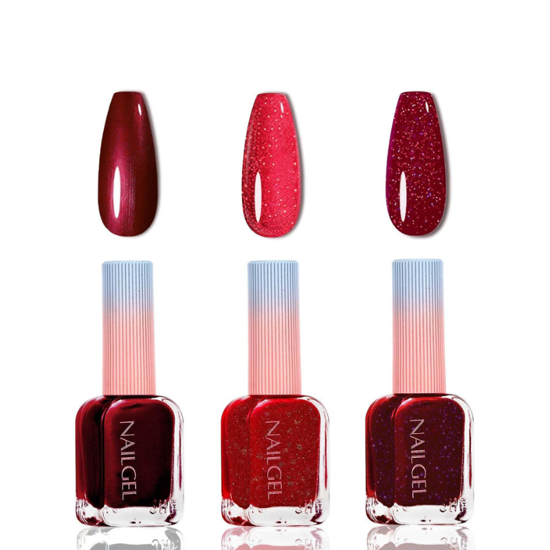3PCS Glitter Varnish Red Nail Polish