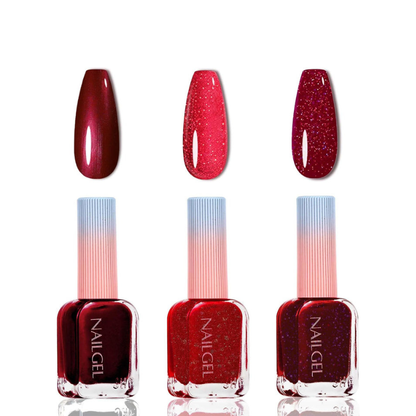 3PCS Glitter Varnish Red Nail Polish