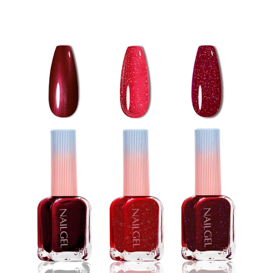 3PCS Glitter Varnish Red Nail Polish