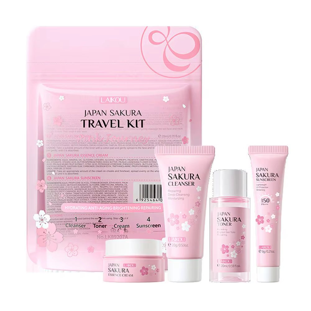 4Pcs/Bag Sakura Skin Care Sets Facial Cleanser Face Face Toner Sunscreen Products Care Moisturizing Smoothing Nourishing