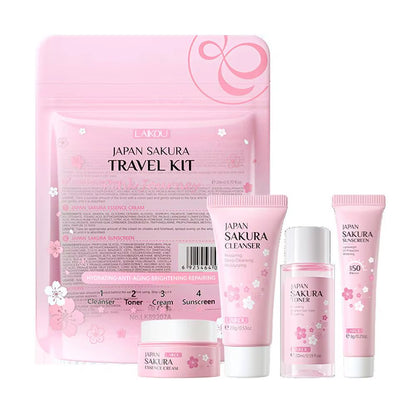 4Pcs/Bag Sakura Skin Care Sets Facial Cleanser Face Face Toner Sunscreen Products Care Moisturizing Smoothing Nourishing