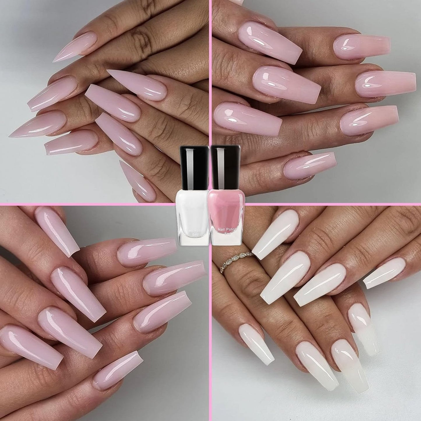 Peel off Nail Polish Set, 2 PCS Quick Dry Varnish, White & Pink French Tip Manicure