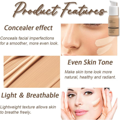 Face Foundation, Full Coverage, Liquid, Matte Finish, Oil Control, Waterproof, Long Lasting, Transfer Resistant 30Ml (04#)