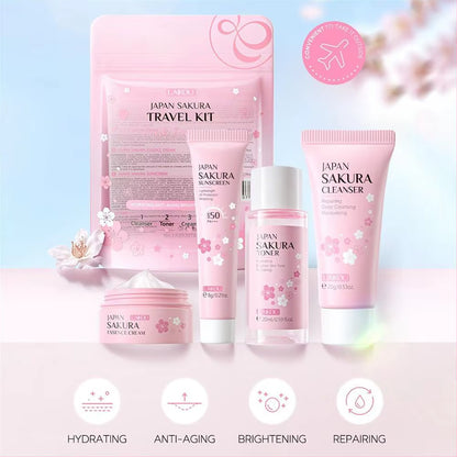 4Pcs/Bag Sakura Skin Care Sets Facial Cleanser Face Face Toner Sunscreen Products Care Moisturizing Smoothing Nourishing