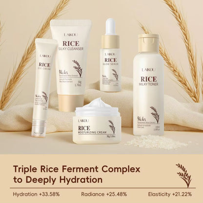Rice Skincare Set Beauty Skin Care Set Brighten Hydrating Moisturize Soothing Rice Cleanser/Toner/Serum/Eye Cream/Face Cream