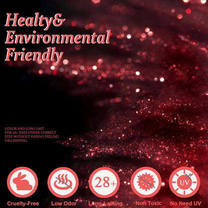 Red Nail Polish Set - 3PCS Glitter Nail Varnish 