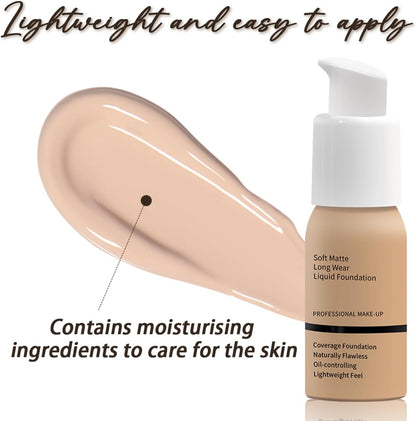 Face Foundation, Full Coverage, Liquid, Matte Finish, Oil Control, Waterproof, Long Lasting, Transfer Resistant 30Ml (04#)