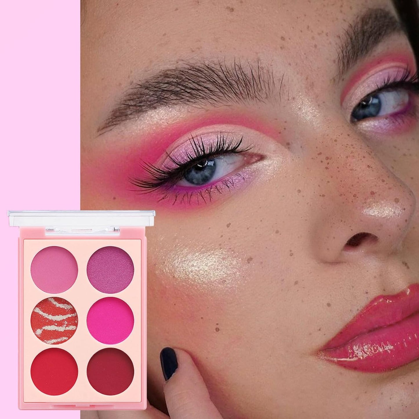 Pink Eyeshadow Palette, Pink Make-Up Palettes Shimmer Eye Shadow, Highly Pigmented Longlasting Matte Shimmering Make up Set, 6 Colour Waterproof Eye Shadow Palette