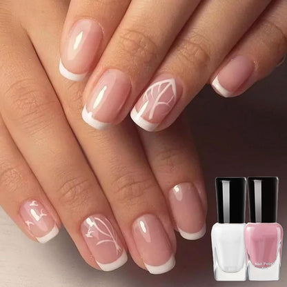 Peel off Nail Polish Set, 2 PCS Quick Dry Varnish, White & Pink French Tip Manicure